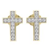 0.10 Carat (ctw) 14K Yellow Gold Round White Diamond Ladies Cross Stud Earrings 1/10 CT