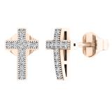 0.10 Carat (ctw) 18K Rose Gold Round White Diamond Ladies Cross Stud Earrings 1/10 CT