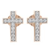 0.10 Carat (ctw) 18K Rose Gold Round White Diamond Ladies Cross Stud Earrings 1/10 CT
