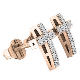 0.10 Carat (ctw) 18K Rose Gold Round White Diamond Ladies Cross Stud Earrings 1/10 CT