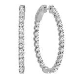 2.00 Carat (ctw) 10K White Gold Round White Diamond Ladies Hoop Earrings 2 CT