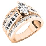 2.35 Carat (ctw) 14K Rose Gold Round Baguette & Marquise Diamond Ladies Bridal Engagement Ring