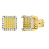 0.30 Carat (ctw) Sterling Silver Round Yellow & White Diamond Ladies Dice Stud Earrings 1/3 CT