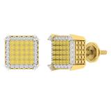 0.30 Carat (ctw) Sterling Silver Round Yellow & White Diamond Ladies Dice Stud Earrings 1/3 CT