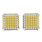 0.30 Carat (ctw) Sterling Silver Round Yellow & White Diamond Ladies Dice Stud Earrings 1/3 CT
