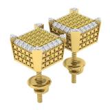 0.30 Carat (ctw) Sterling Silver Round Yellow & White Diamond Ladies Dice Stud Earrings 1/3 CT
