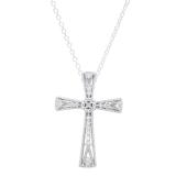 0.10 Carat (ctw) Sterling Silver Round White Diamond Ladies Vintage Style Cross Pendant 1/10 CT