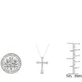 0.10 Carat (ctw) Sterling Silver Round White Diamond Ladies Vintage Style Cross Pendant 1/10 CT