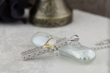 Sterling Silver 4 MM Heart Opal & Round White Diamond Ladies Heart Cross Pendant