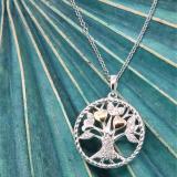 0.08 Carat (ctw) Round Diamond Ladies Tree of Heart Circle Pendant | 3 Tone Plated Sterling Silver