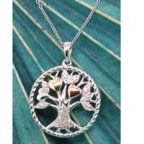 0.08 Carat (ctw) Round Diamond Ladies Tree of Heart Circle Pendant | 3 Tone Plated Sterling Silver