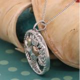 0.08 Carat (ctw) Round Diamond Ladies Tree of Heart Circle Pendant | 3 Tone Plated Sterling Silver