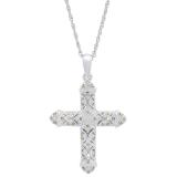 0.25 Carat (ctw) Sterling Silver Round Champagne Diamond Ladies Vintage Style Cross Pendant 1/4 CT