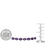 Sterling Silver 4X6 MM Oval Amethyst & Round White Diamond Ladies Tennis Bracelet