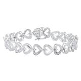 0.05 Carat (ctw) Sterling Silver Round White Diamond Ladies Heart Bracelet