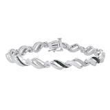 0.35 Carat (ctw) Sterling Silver Round Blue & White Diamond Ladies Infinity Tennis Bracelet 1/3 CT