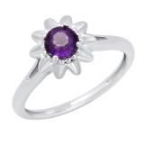 10K White Gold 5 MM Round Amethyst Ladies Starbusrt Solitaire Engagement Ring