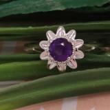 10K White Gold 5 MM Round Amethyst Ladies Starbusrt Solitaire Engagement Ring