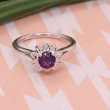 10K White Gold 5 MM Round Amethyst Ladies Starbusrt Solitaire Engagement Ring
