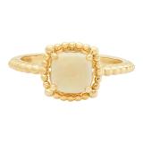 10K Yellow Gold 7 MM Cushion Opal Ladies Solitaire Beaded Engagement Ring
