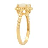 10K Yellow Gold 7 MM Cushion Opal Ladies Solitaire Beaded Engagement Ring