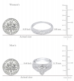 0.12 Carat (ctw) Sterling Silver Round White Diamond Men's & Women's Engagement Ring Trio Set