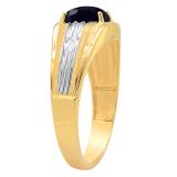 10K White & Yellow Gold 8X6 MM Oval Cabution Star Blue Sapphire & Round Diamond Mens Engagement Ring