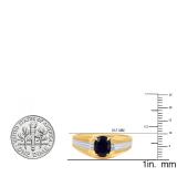 10K White & Yellow Gold 8X6 MM Oval Cabution Star Blue Sapphire & Round Diamond Mens Engagement Ring