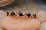 14K Yellow Gold Round Blue Sapphire & White Diamond Ladies Stackable Wedding Band