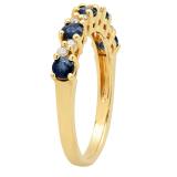 14K Yellow Gold Round Blue Sapphire & White Diamond Ladies Stackable Wedding Band