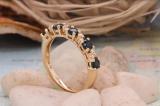 14K Yellow Gold Round Blue Sapphire & White Diamond Ladies Stackable Wedding Band
