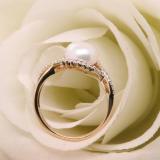 10K Yellow Gold 9 MM Round White Freshwater Pearl & White Diamond Ladies Split Shank Engagement Ring