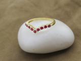 10K Yellow Gold Round Ruby & White Diamond Ladies Wedding Stackable Chevron Guard Band