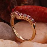 10K Yellow Gold Round Ruby & White Diamond Ladies Wedding Stackable Chevron Guard Band