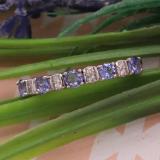14K White Gold Round Tanzanite & White Diamond Ladies Stackable Wedding Band