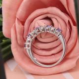 14K White Gold Round Tanzanite & White Diamond Ladies Stackable Wedding Band