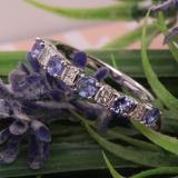 14K White Gold Round Tanzanite & White Diamond Ladies Stackable Wedding Band