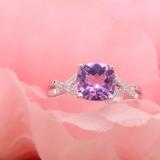 10K White & Rose Gold 8 MM Cushion Amethyst & Round Diamond Ladies Split Shank Engagement Ring