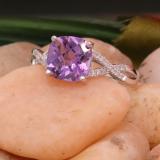 10K White & Rose Gold 8 MM Cushion Amethyst & Round Diamond Ladies Split Shank Engagement Ring