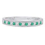 10K White Gold Round Emerald & Diamond Ladies Milgrain Anniversary Wedding Stackable Band