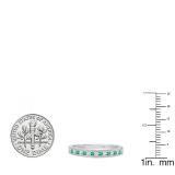 14K White Gold Round Emerald & Diamond Ladies Milgrain Anniversary Wedding Stackable Band