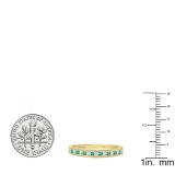 18K Yellow Gold Round Emerald & Diamond Ladies Milgrain Anniversary Wedding Stackable Band