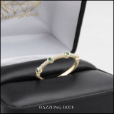 10K Yellow Gold Round Emerald & White Diamond Ladies Anniversary Wedding Band