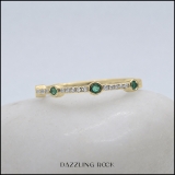 10K Yellow Gold Round Emerald & White Diamond Ladies Anniversary Wedding Band