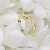 10K Yellow Gold Round Emerald & White Diamond Ladies Anniversary Wedding Band