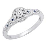 10K White Gold Round Blue Sapphire & White Diamond Ladies Octagonal Frame Engagement Ring