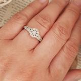 10K White Gold Round Blue Sapphire & White Diamond Ladies Octagonal Frame Engagement Ring