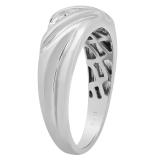 0.08 Carat (ctw) 10K White Gold Round White Diamond Men's 7 Stone Anniversary Wedding Band