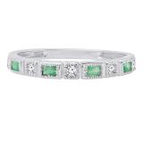 10K White Gold Baguette Emerald & Round White Diamond Ladies Anniversary Wedding Band