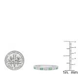 10K White Gold Baguette Emerald & Round White Diamond Ladies Anniversary Wedding Band